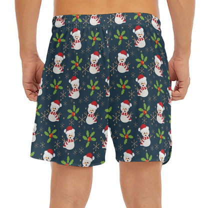 Santa Snowman Pattern Print Men's Split Running Shorts