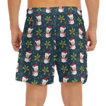 Santa Snowman Pattern Print Men's Split Running Shorts