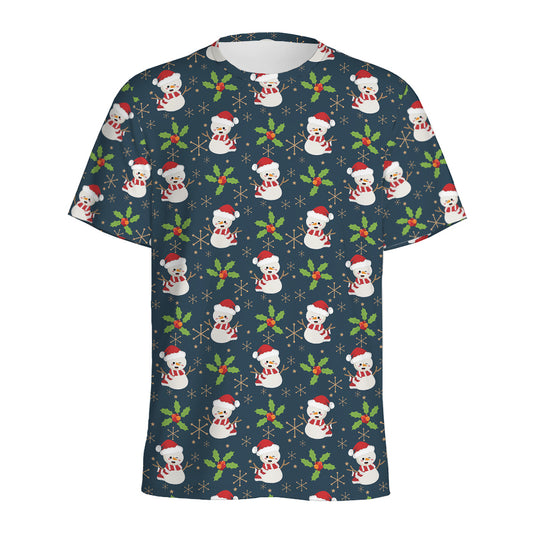 Santa Snowman Pattern Print Men's Sports T-Shirt