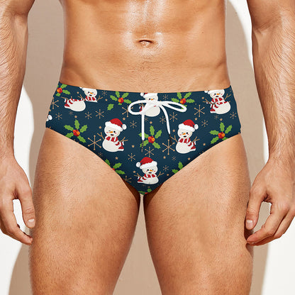 Santa Snowman Pattern Print Men's Swim Briefs