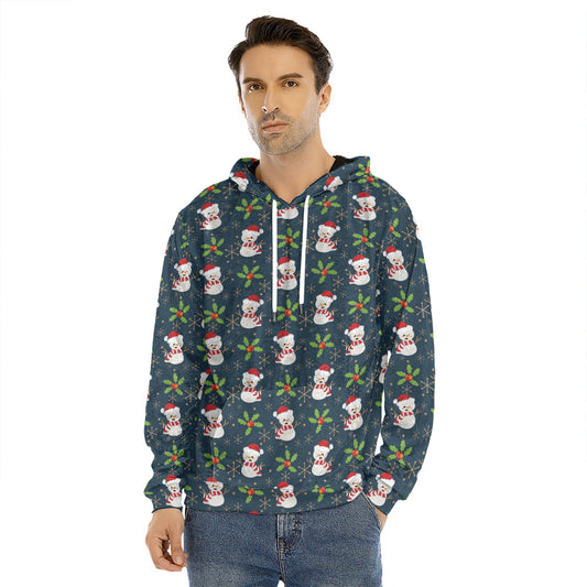 Santa Snowman Pattern Print Men's Velvet Pullover Hoodie