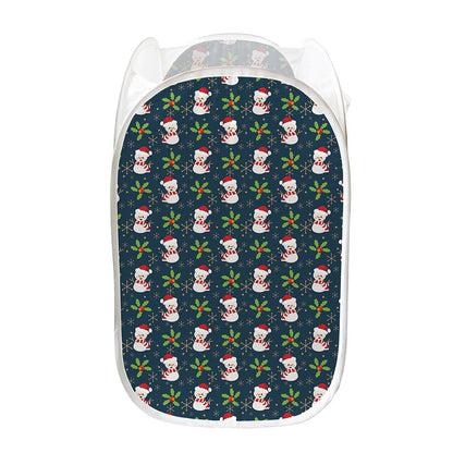 Santa Snowman Pattern Print Mesh Laundry Hamper