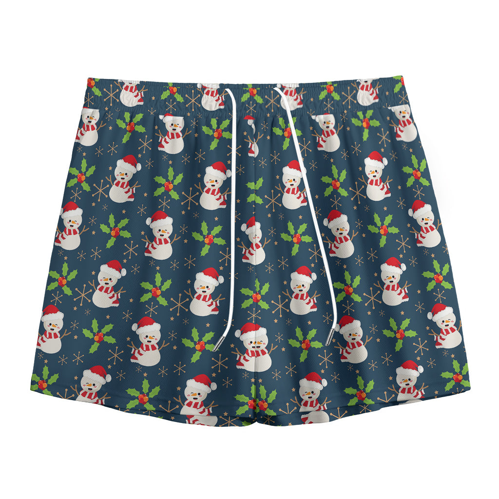 Santa Snowman Pattern Print Mesh Shorts