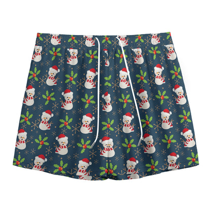 Santa Snowman Pattern Print Mesh Shorts