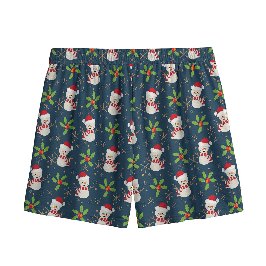 Santa Snowman Pattern Print Mesh Shorts
