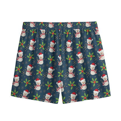 Santa Snowman Pattern Print Mesh Shorts