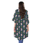Santa Snowman Pattern Print Open Front Beach Cover Up