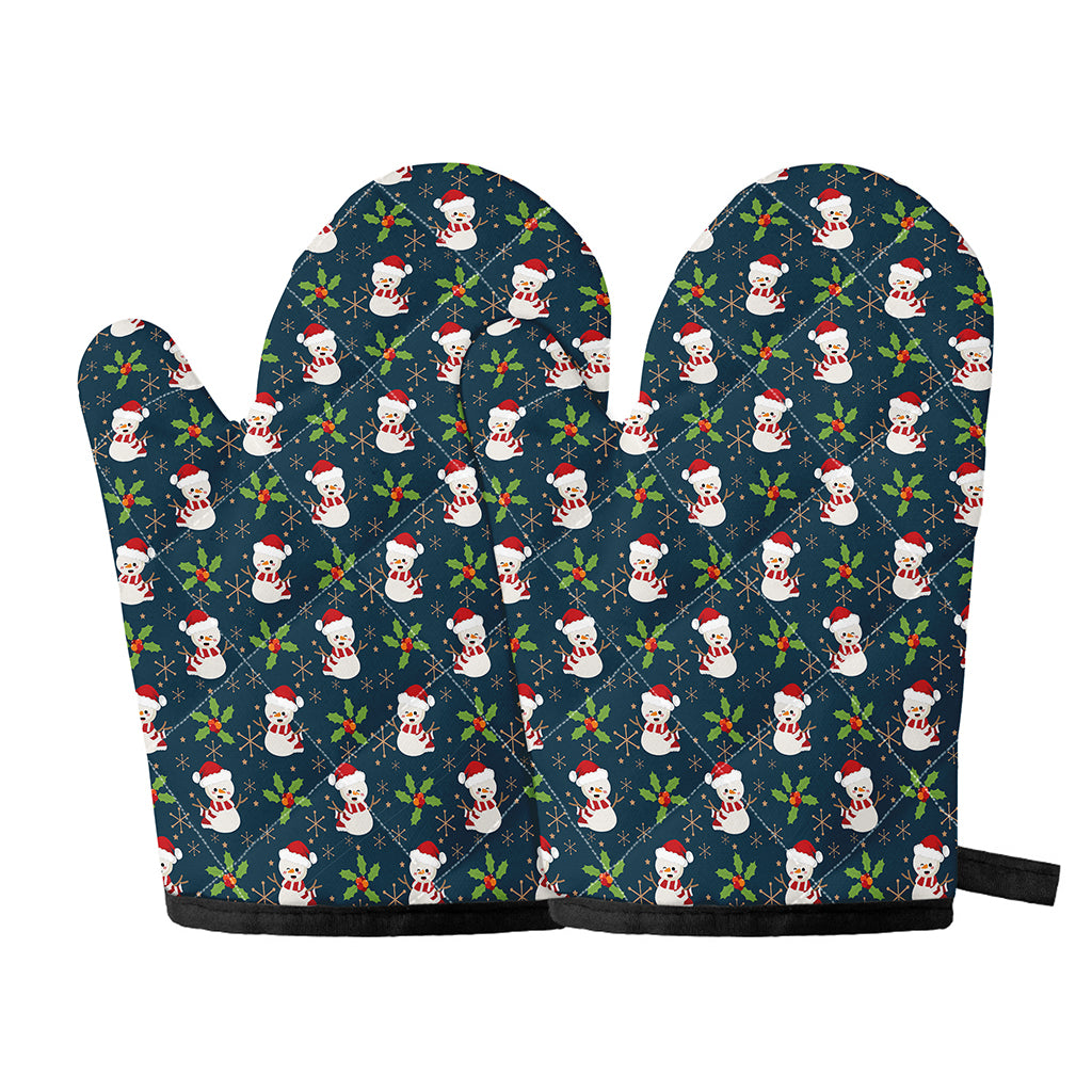 Santa Snowman Pattern Print Oven Mitts