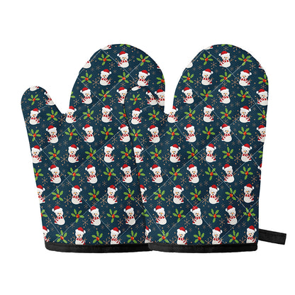 Santa Snowman Pattern Print Oven Mitts