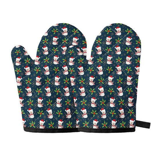 Santa Snowman Pattern Print Oven Mitts