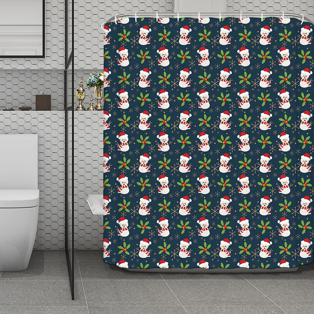 Santa Snowman Pattern Print Polyester Shower Curtain