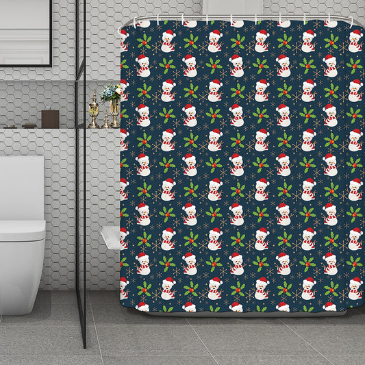 Santa Snowman Pattern Print Polyester Shower Curtain
