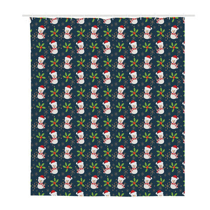 Santa Snowman Pattern Print Polyester Shower Curtain