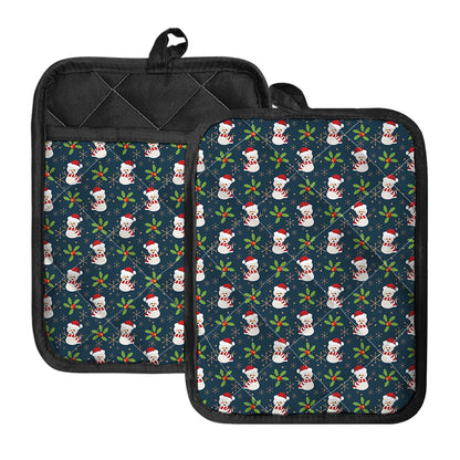 Santa Snowman Pattern Print Pot Holders With Pocket