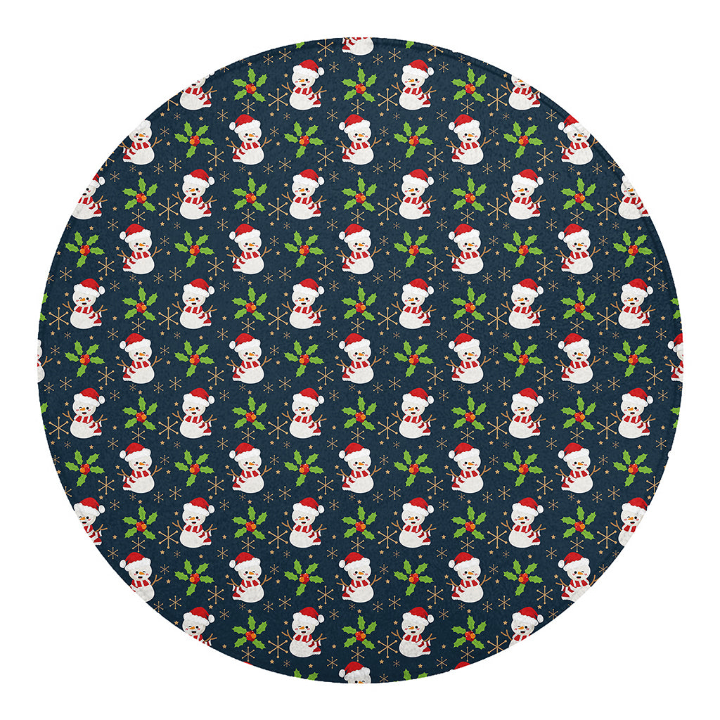 Santa Snowman Pattern Print Round Blanket