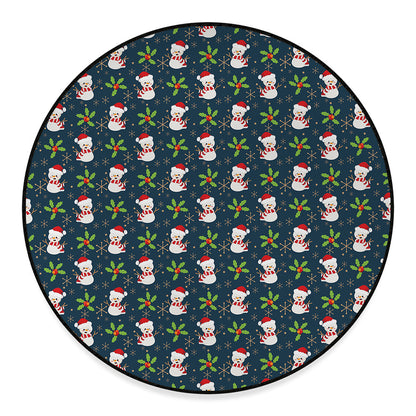 Santa Snowman Pattern Print Round Floor Mat