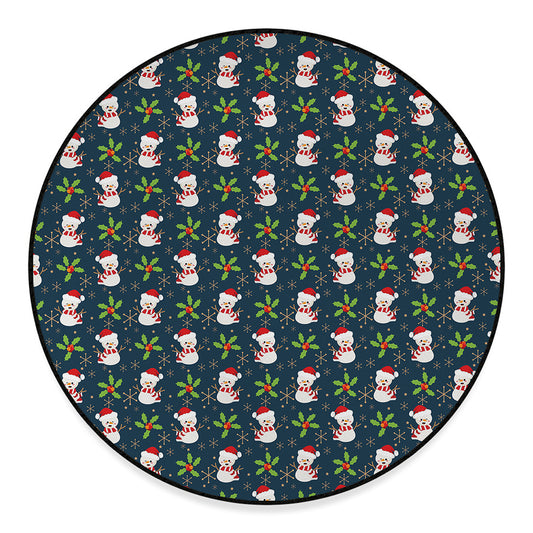 Santa Snowman Pattern Print Round Floor Mat