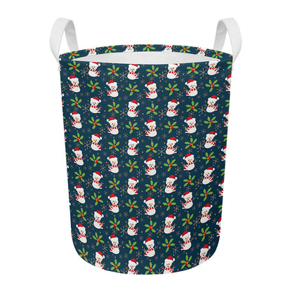 Santa Snowman Pattern Print Round Laundry Basket