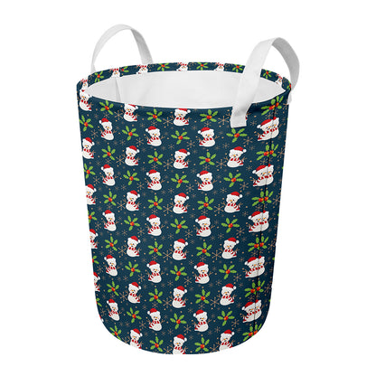 Santa Snowman Pattern Print Round Laundry Basket