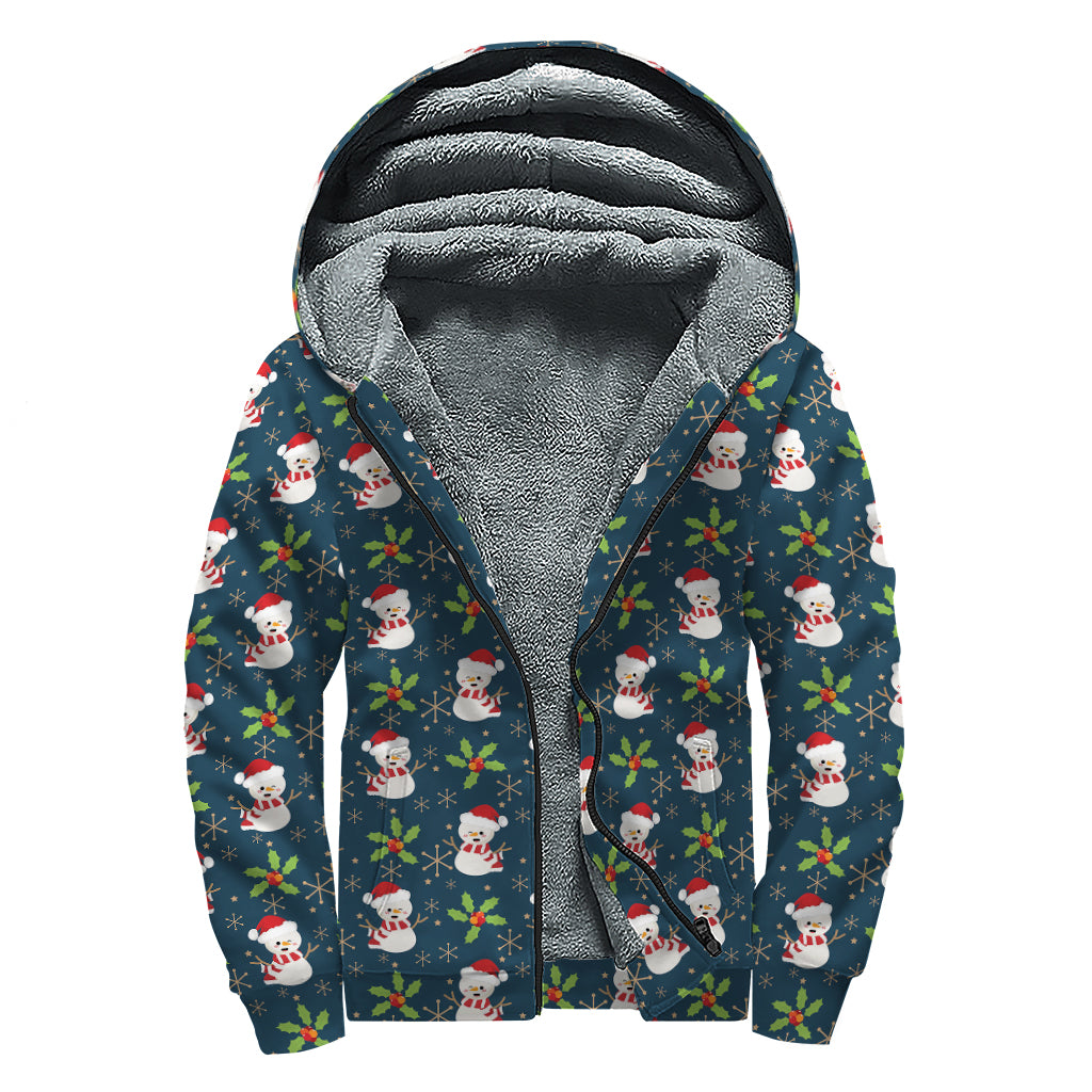 Santa Snowman Pattern Print Sherpa Lined Zip Up Hoodie