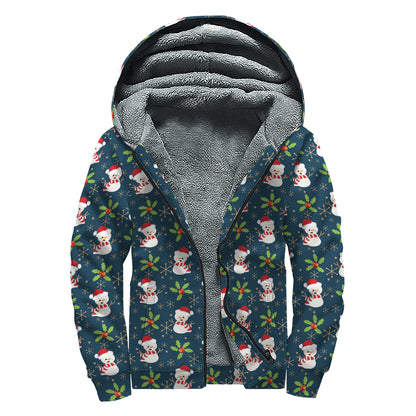 Santa Snowman Pattern Print Sherpa Lined Zip Up Hoodie