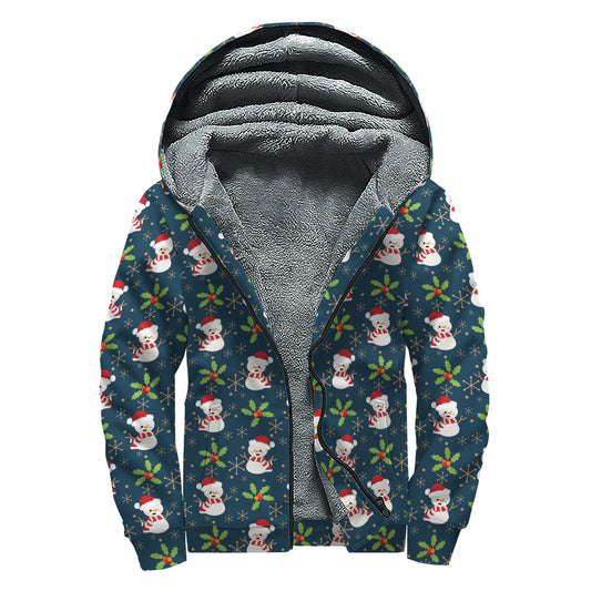 Santa Snowman Pattern Print Sherpa Lined Zip Up Hoodie
