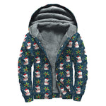 Santa Snowman Pattern Print Sherpa Lined Zip Up Hoodie