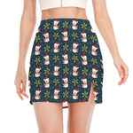 Santa Snowman Pattern Print Side Slit Mini Skirt