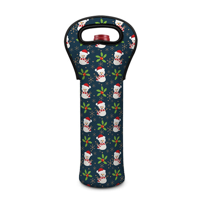 Santa Snowman Pattern Print Single Neoprene Wine Tote