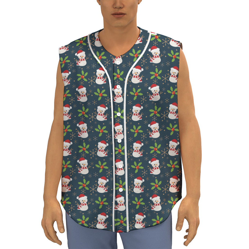 Santa Snowman Pattern Print Sleeveless Baseball Jersey