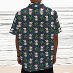Santa Snowman Pattern Print Textured Short Sleeve Shirt