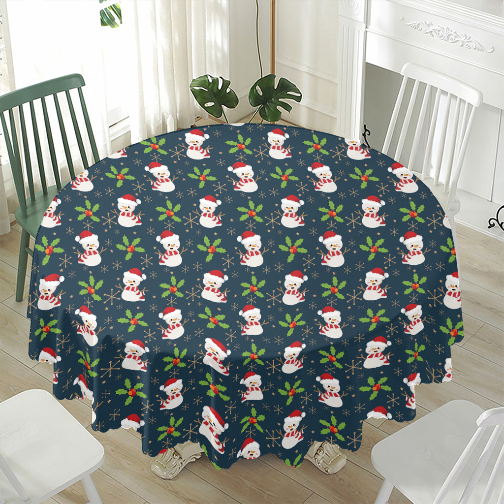Santa Snowman Pattern Print Waterproof Round Tablecloth
