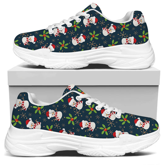 Santa Snowman Pattern Print White Chunky Shoes