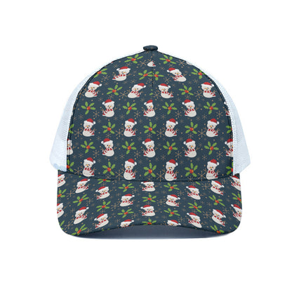 Santa Snowman Pattern Print White Mesh Trucker Cap