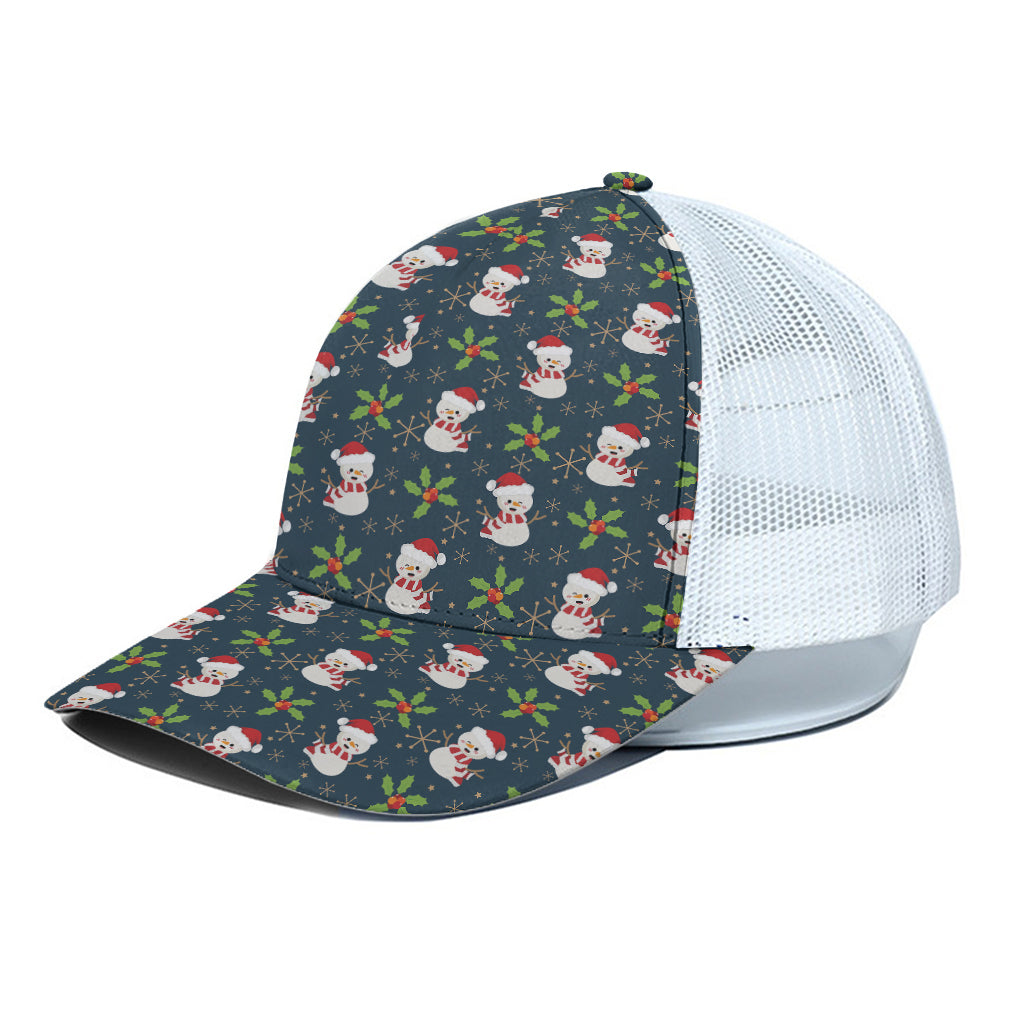 Santa Snowman Pattern Print White Mesh Trucker Cap