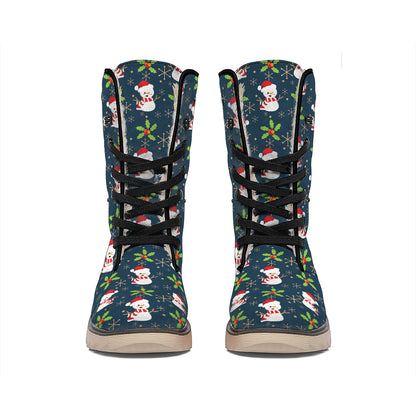Santa Snowman Pattern Print Winter Boots