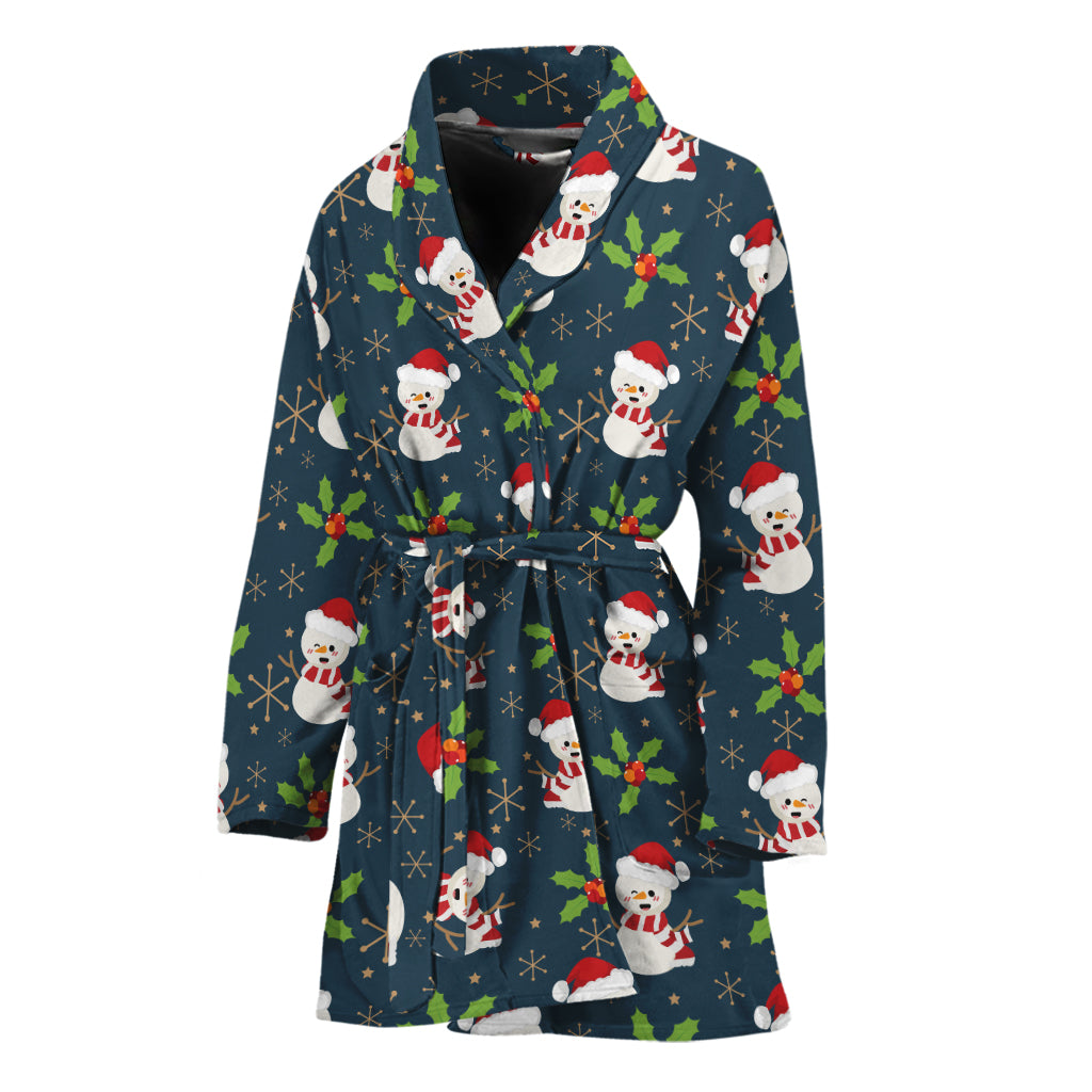 Santa Snowman Pattern Print Women's Bathrobe