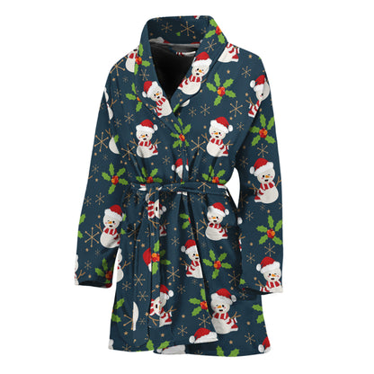 Santa Snowman Pattern Print Women's Bathrobe