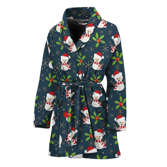 Santa Snowman Pattern Print Women's Bathrobe