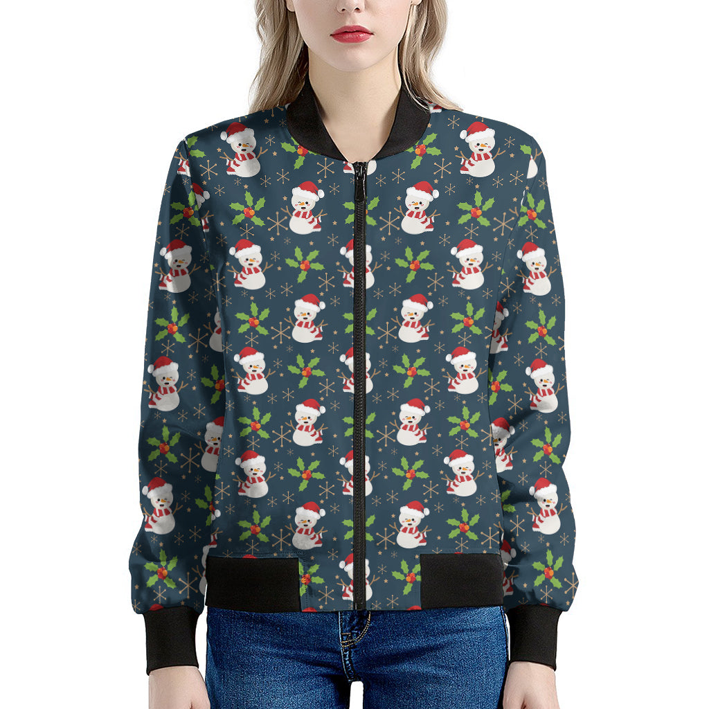 Santa Snowman Pattern Print Women's Bomber Jacket