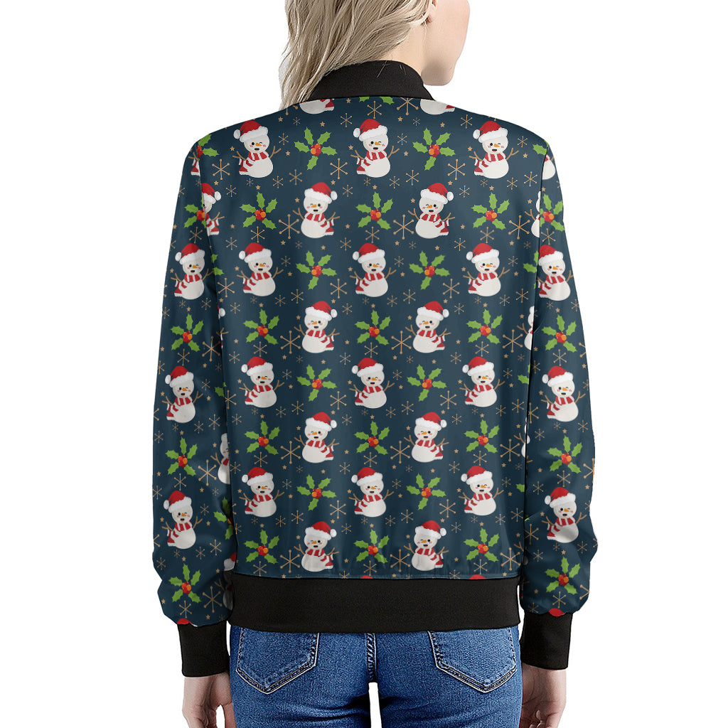 Santa Snowman Pattern Print Women's Bomber Jacket