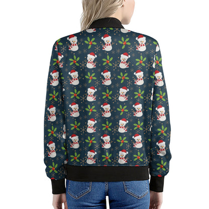 Santa Snowman Pattern Print Women's Bomber Jacket