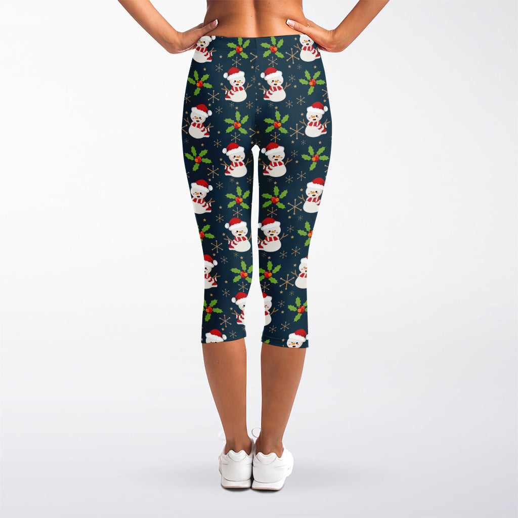 Santa Snowman Pattern Print Women's Capri Leggings