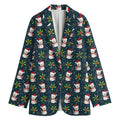 Santa Snowman Pattern Print Women's Cotton Blazer