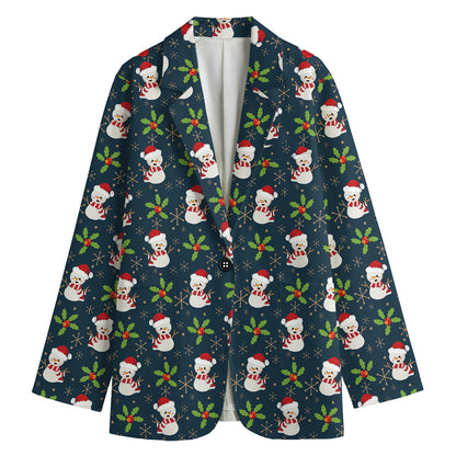 Santa Snowman Pattern Print Women's Cotton Blazer