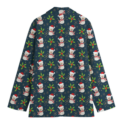 Santa Snowman Pattern Print Women's Cotton Blazer