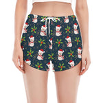 Santa Snowman Pattern Print Women's Split Running Shorts