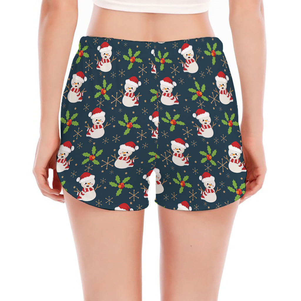 Santa Snowman Pattern Print Women's Split Running Shorts