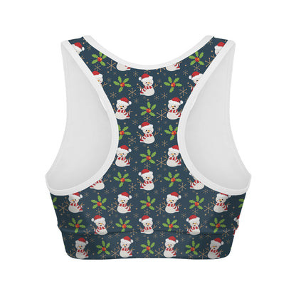 Santa Snowman Pattern Print Women's Sports Bra