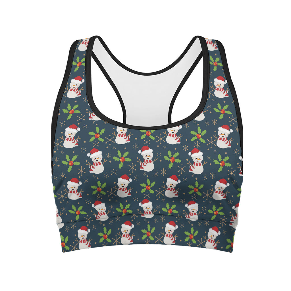 Santa Snowman Pattern Print Women's Sports Bra
